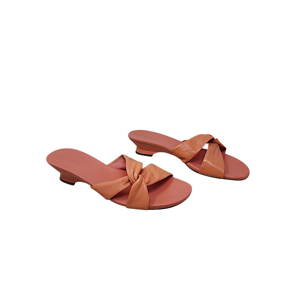 Liz Baker Slides Sandals 9.5 M Womens Peach Leather Knot Kitten Heel Slide Mules